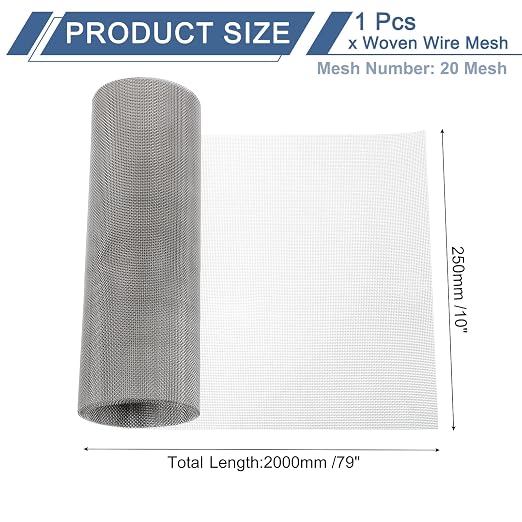 uxcell 20 Mesh 79" x 10" Woven Wire Mesh, 316 Stainless Steel Air Vent Filter - Image 2