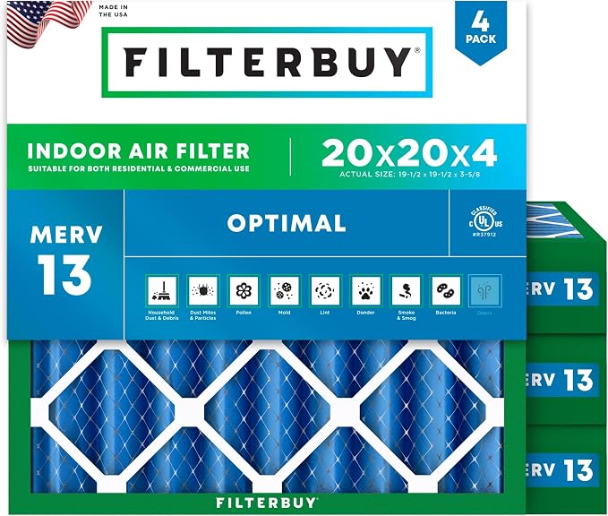 Filterbuy 20x20x4 Air Filter MERV 13 Optimal Smoke & Allergy Defense, by Filterbuy