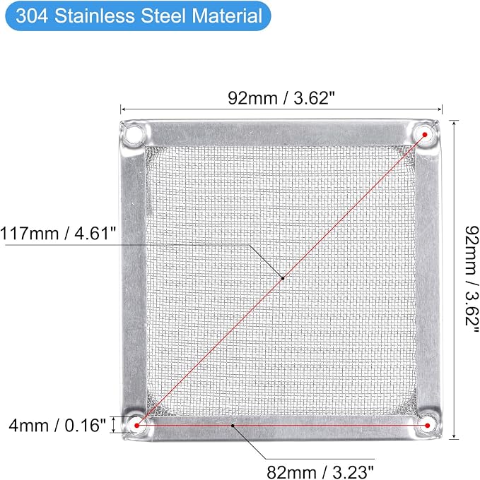 MECCANIXITY 92mm Computer Fan Filter Grills Stainless Steel Mesh Dustproof Case - Image 2