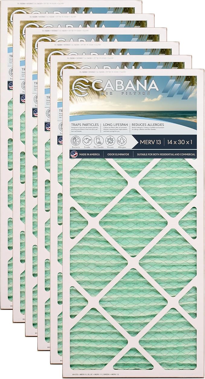 Cabana Filters 6-Pack 14x30x1 MERV 13 AC Furnace Air Filter by CabanaAirFilters