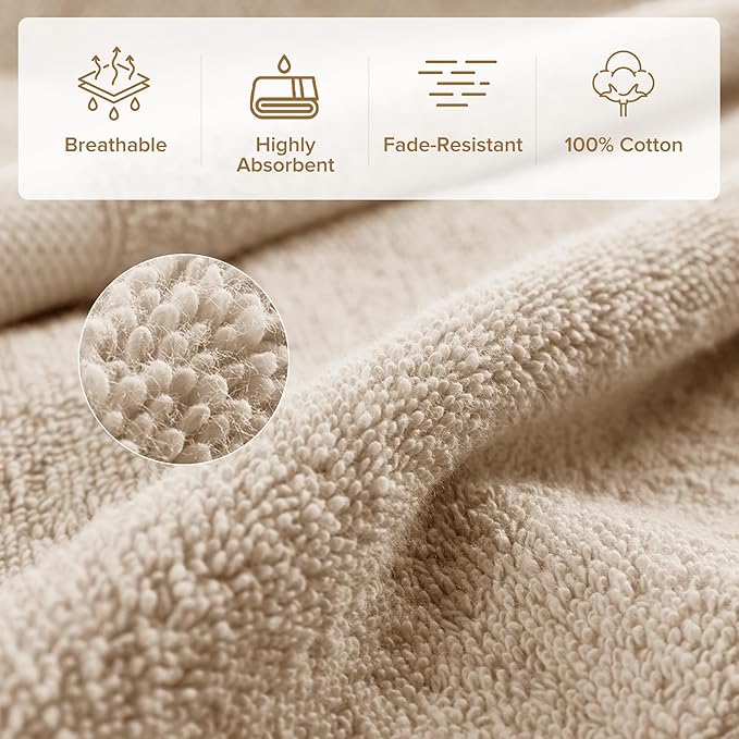 Comfort Spaces Turkish Bath Towel Set of 4 Piece 27x54 Medium 100% Cotton Towels Highly Absorbent Soft Quick Dry Shower for Bathroom Spa Beige Tan