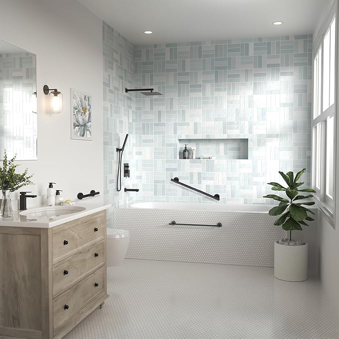 Lava Odoro Shower Grab Bar, Modern Stainless Steel Handicap Grab Bar for Bathtubs and Showers, Shower Safety Bar for Seniors Disabled, ADA-Compliant (Matte Black, 12 Inch)