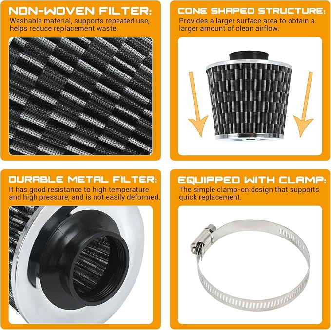 PTNHZ Universal Carbon Fiber 2.5" 63mm High Flow Cold Air Intake Cone Air - Image 3