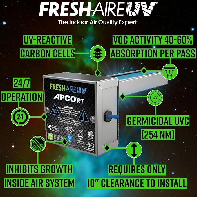 Fresh-Aire UV Fresh-Aire APCO Compact HVAC UV Air Purifier w/Carbon Matrix and - Image 2