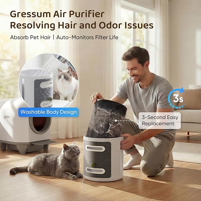 Greesum Pet Air Purifier for Cats, 320m³/h CADR Smart Air Cleaner - Image 6