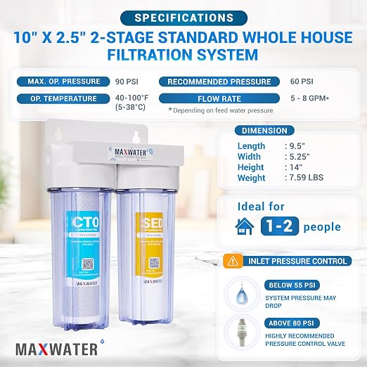 Max Water 2 Stage Whole House 10 inch, Standard Water Filtration System - Image 2