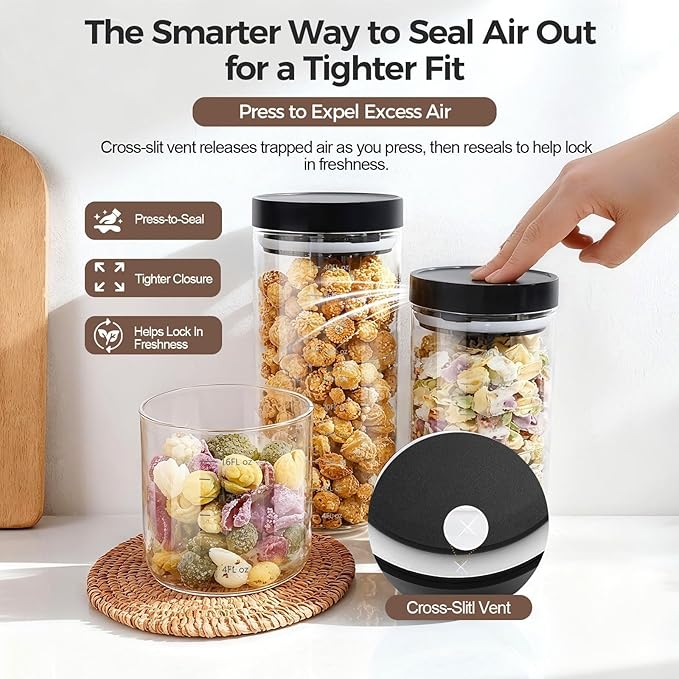 Danbark Set of 6 Mixed Sizes Airtight Glass Storage Canisters with Lids - Pantry Organizers and Storage Glass for Kitchen - for Pantry, Flour, Sugar, Coffee, Tea, Pasta, Rice, and Snacks - Black