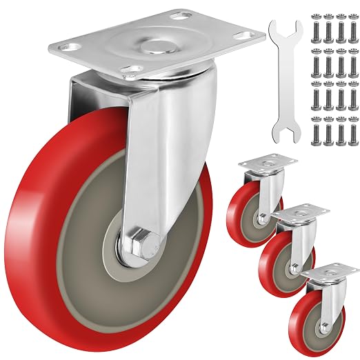 5 Inch Heavy Duty Casters Set of 4, Scratch Resistant & 360 Degree Rotatable by Castrek