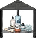 Stainless Steel Large Shower Stool for Inside Shower, 15.4'' H Shower Foot Rest, Corner Shower Stool with Storage Shelf, Shower Step for Shaving Legs, Bathroom Corner Shower Bench, Black