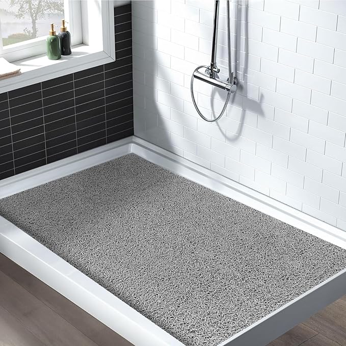 Shower Mat Non Slip: 47.2 x 31.5 Inch Extra Large Shower Mats for Inside Shower with Drain Hole - Soft PVC Loofah Anti Slip Shower Stall Mat for Walk-in Shower and Bathroom, Quick Drying