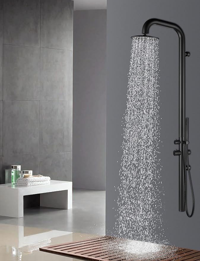HEATGENE Outdoor Shower with Body Jets and Handheld, Wall-Mounted Shower Head for Outside/Poolside/Patio Drench Shower - Matte Black