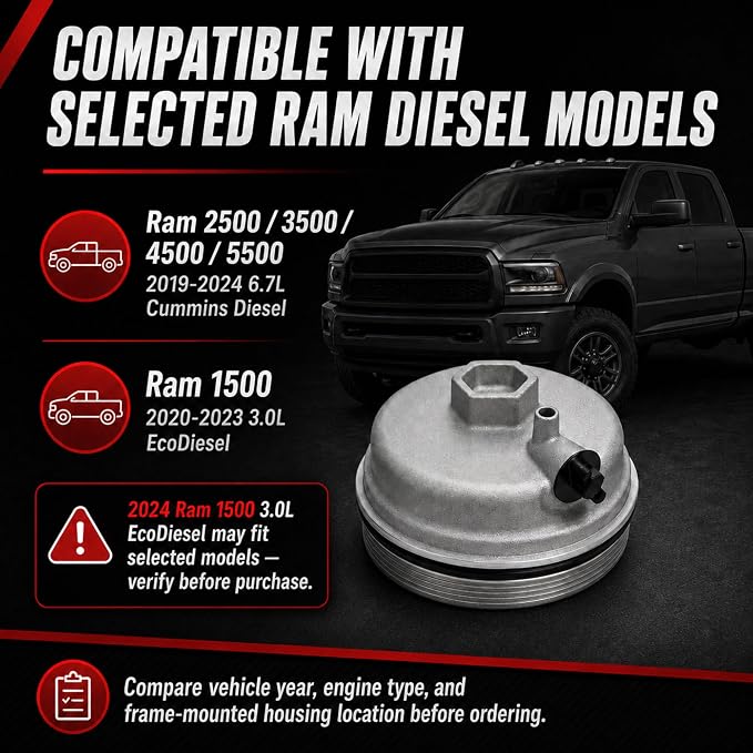 Aluminum Fuel Filter Cap with O-Ring Compatible with Ram 2500 3500 4500 5500 - Image 3