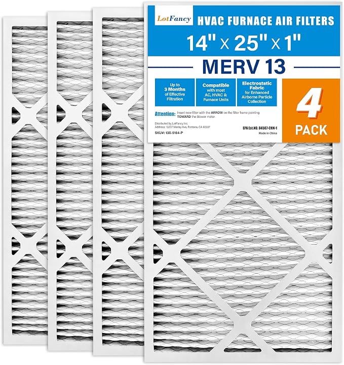 LotFancy 14x25x1 Air Filter MERV 13 4-Pack, Electrostatic Pleated HVAC Furnace by LotFancy