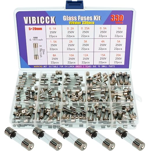 330Pcs 15Values Fast-Blow Glass Fuse Assortment Kit, 250V 0.1A/ 0.25A/ 0.2A/ by %E7%BB%B4%E5%BF%85%E5%85%8B