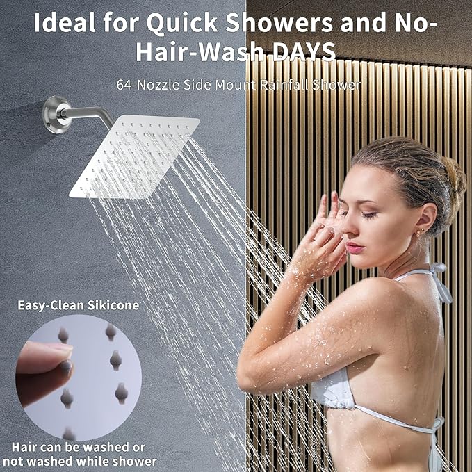 Bathroom Rainfall Shower System Wall Mount 8 Inch Shower Head With Handled Spray 6 Pcs jets Temperature Display Shower Faucet Set (Chrome)