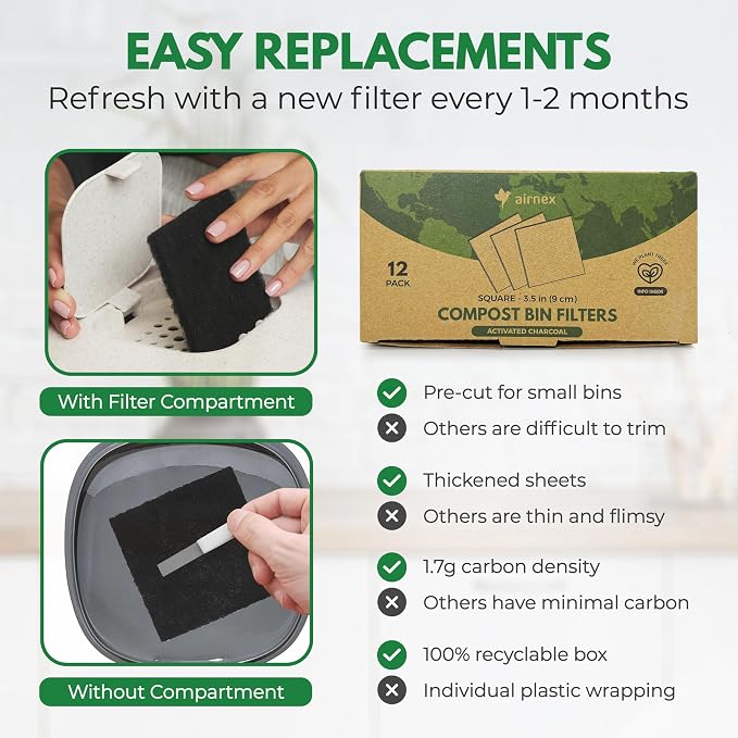 Charcoal Filters for Compost Bucket 3.5 in Square - Image 5