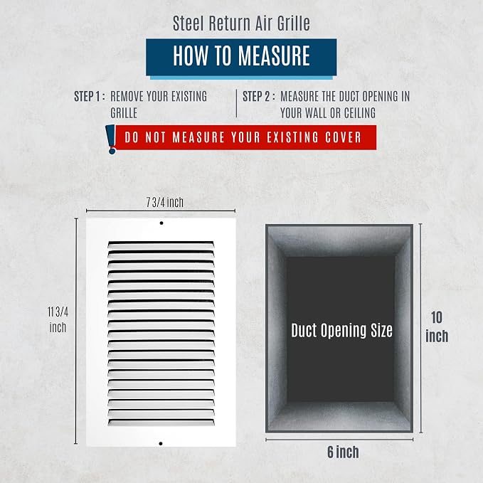 Fits 6x10 Duct Opening | Steel Return Air Grille by Handua | Vent Cover Grill - Image 3