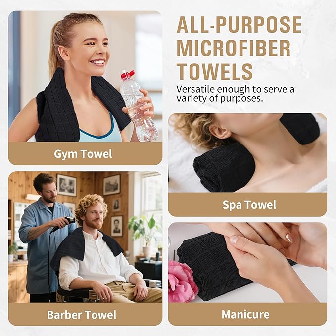 HOMERHYME Salon Towels, 12 Pack Black Hand Towels for Bathroom, 16 by 27 Inches Bulk Quick Dry Absorbent Microfiber Hair Towel, Bathroom Towels for Gym Spa Barber Pedicure Makeup & Beauty