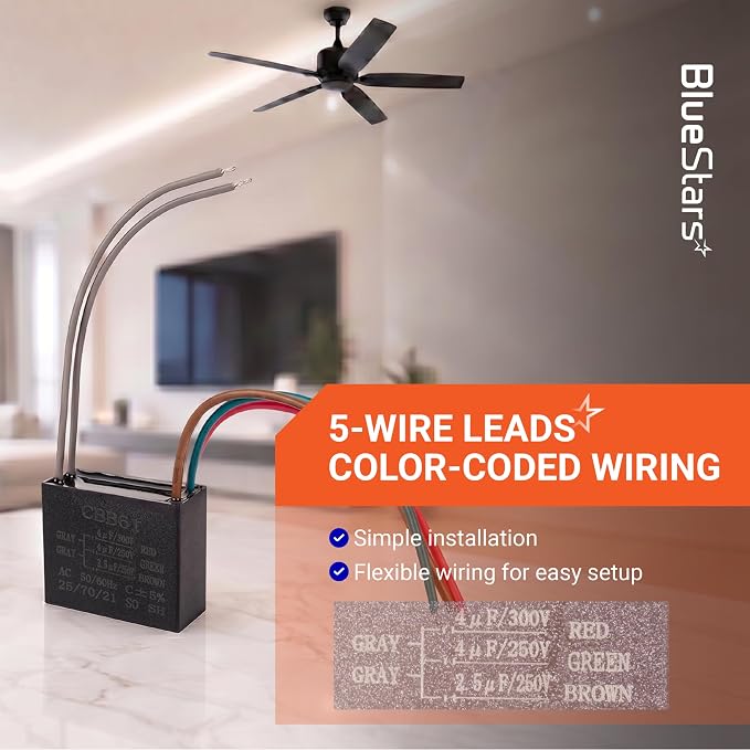 CBB61 4uf+4uf+2.5uf 5-Wire 250V/300V AC Ceiling Fan Capacitor by BlueStars - Image 7