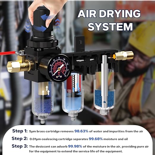 NEWPO 1/4" NPT Three Stage Air Drying System, air Pressure Regulator - Image 5