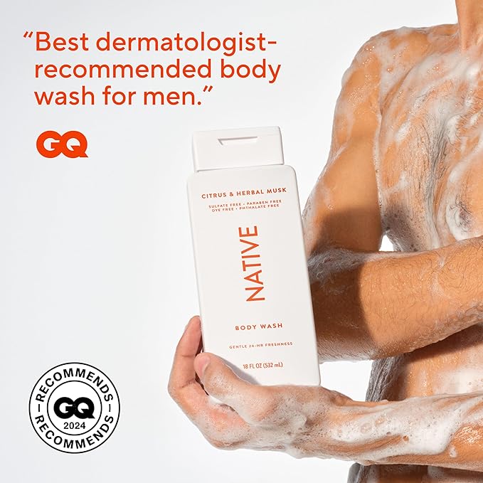 Native Body Wash Contains Naturally Derived Ingredients | For Women & Men, Sulfate, Paraben, & Dye Free Leaving Skin Soft and Hydrated | Citrus & Herbal Musk 18 oz