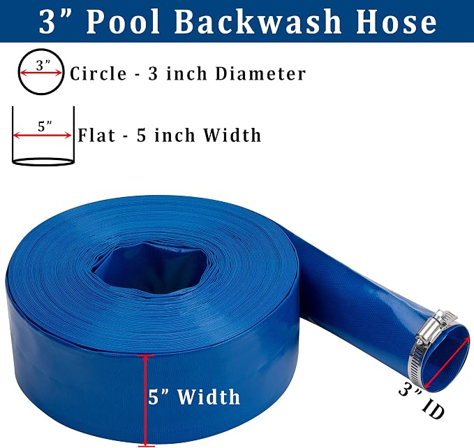 3 in x 100 ft Pool Backwash Hose Heavy Duty Drain Discharge Double PVC Lay flat - Image 2