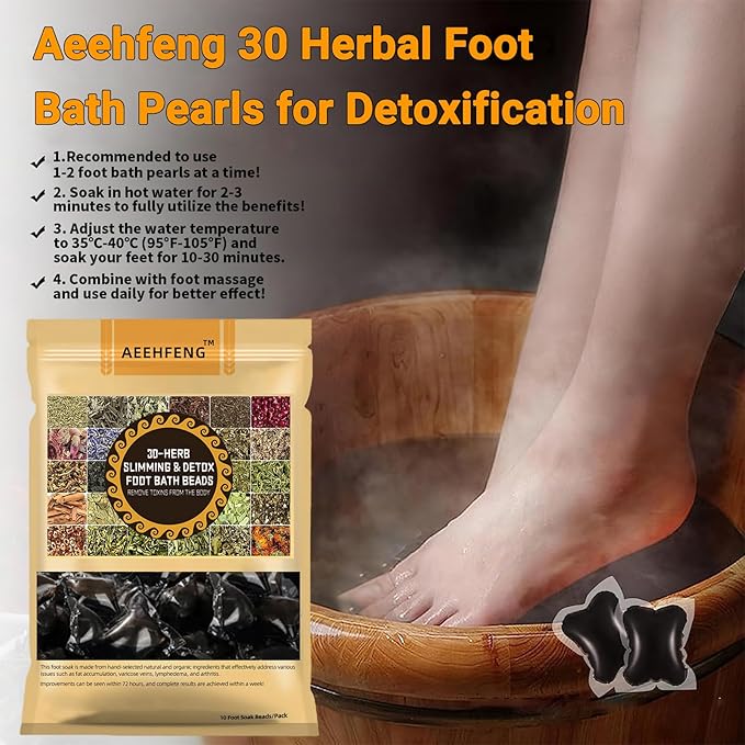 30-Herb Detox Foot Bath Beads, Professional Herbal Detox Foot Soak Beads, Detox and Shaping Cleansing Foot Soak for Men and Women (3 PCS)