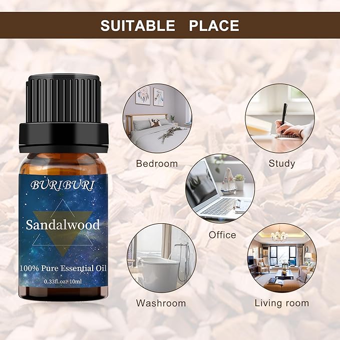 BURIBURI Sandalwood Oil Essential and Vanilla Essential Oil Gift Set, 100% Pure, Undiluted, Natural, Organic Aromatherapy Essential Oils 10ML
