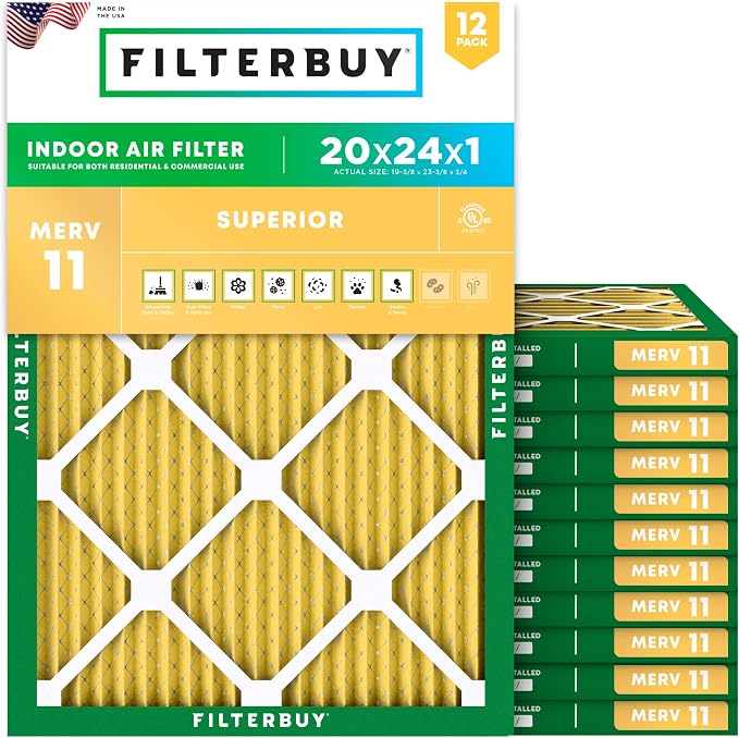 Filterbuy 20x24x1 Air Filter MERV 11 Superior Pet & Allergy Defense, by Filterbuy