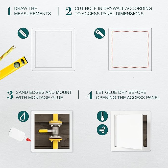 12" x 12" White Plastic Access Panel. Service Shaft Door Panel. Plumbing, Electricity, Heating, Alarm Wall Access Panel for Drywall. Bathroom Services Access Hole Cover