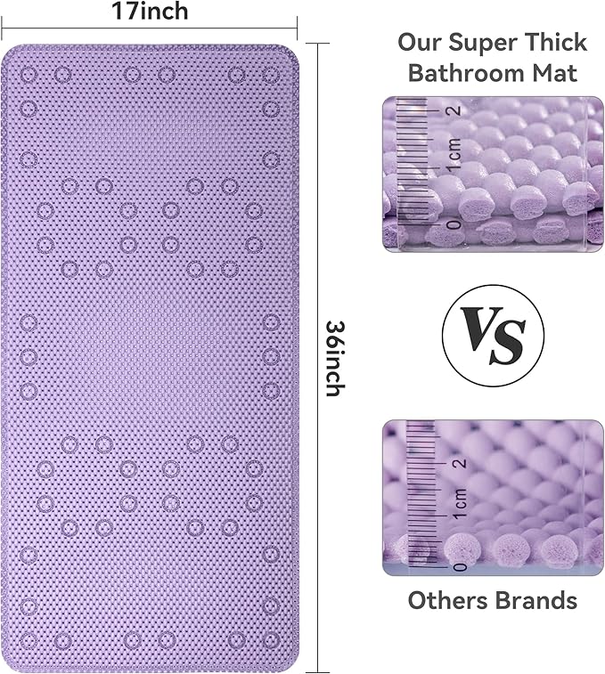Double Layer Foam Non Slip Bathtub Mat 37x17in, More Comfortable and Thicker Tub Mat Than Ordinary Foam Shower Mat, Bath Mat for Tub with Suction for Comfort and Safety (P-Purple, 36'' x 17'')