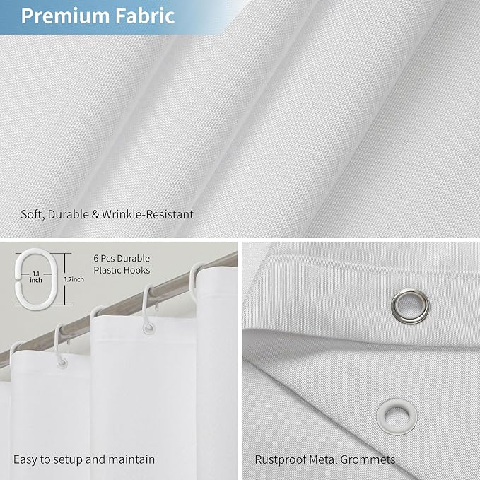 2-in-1 stall Fabric Shower Curtain or Liner,Breathable TPU & Washable,36Wx72H Narrow Linen Textured Bathroom Shower Curtain Set with 6 Plastic Hooks,Modern,36"x72",White