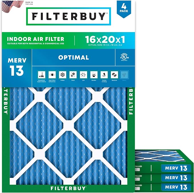 Filterbuy 16x20x1 Air Filter MERV 13 Optimal Smoke & Allergy Defense, by Filterbuy