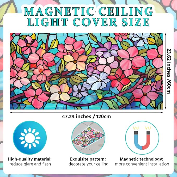 Glooglitter 4 Pcs Colorful Floral Fluorescent Light Covers 4 x 2 ft Stained - Image 2