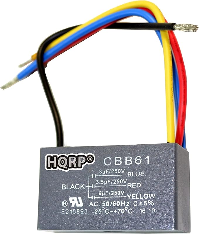 HQRP Ceiling Fan Capacitor CBB61 3uf+3.5uf+6uf 4-Wire UL Listed by HQRP
