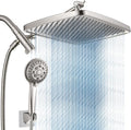 Cobbe 12'' High Pressure Rain Shower Head with Extension Arm - Dual Shower Heads with 8 Modes Handheld Spray Combo - Wide RainFall shower with Anti-Clog Nozzles, Adhesive Showerhead Holder, Brushed