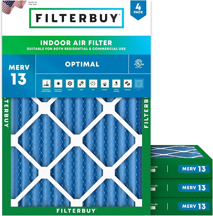 Filterbuy 18x25x2 Air Filter MERV 13 Optimal Smoke & Allergy Defense, by Filterbuy