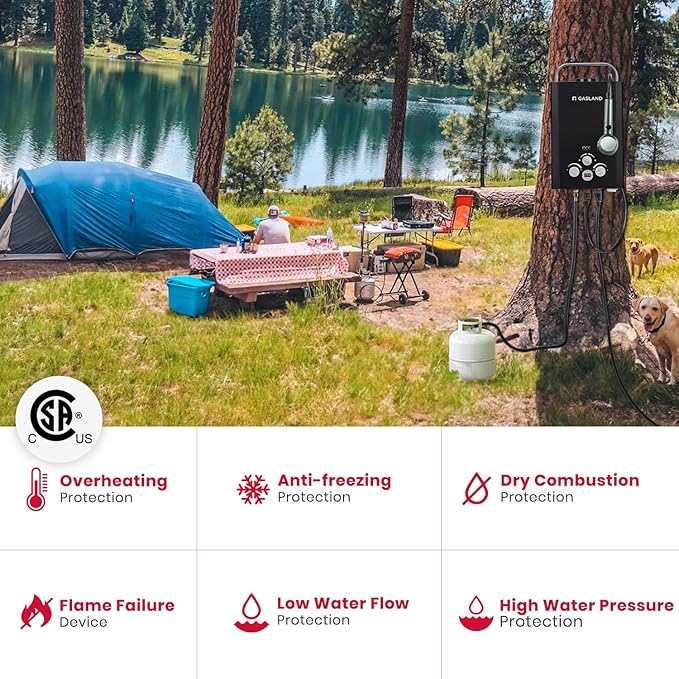 GASLAND 6L 1.58GPM Portable Propane Tankless Water Heater with 1.6 GPM Water Pump and 1/2" Twist-On Pipe Strainer