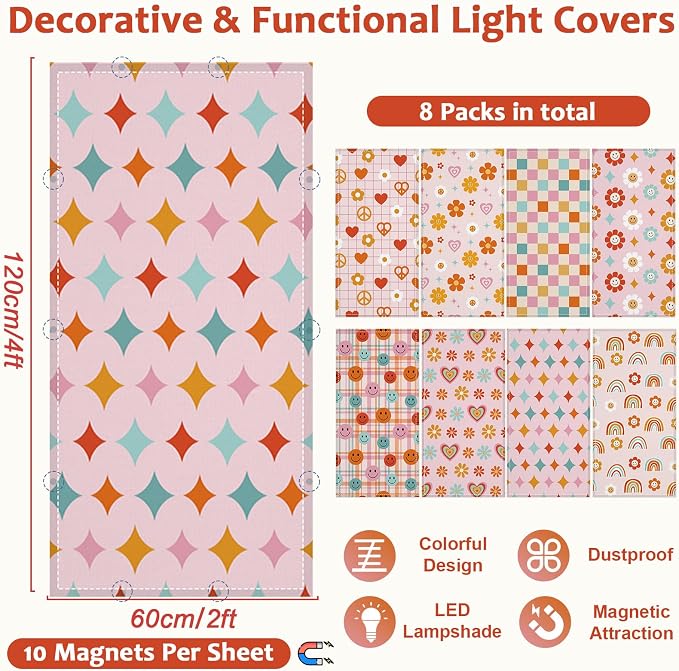 QOUBAI 8 Pcs Fluorescent Light Covers, 4 x 2 Ft Magnetic Light Filters - Image 2