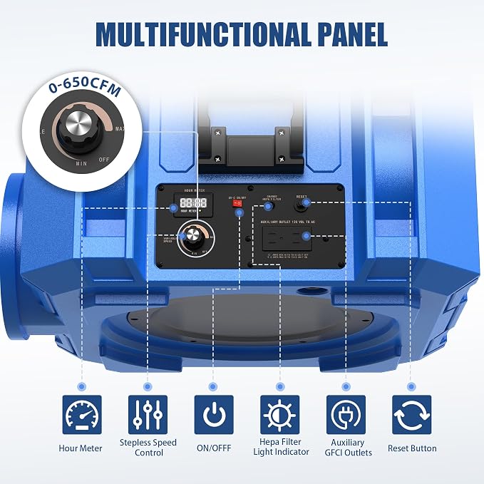650CFM Hepa Air Scrubber with 4-Stage Filtration, Stackable Negative Air Machine - Image 4