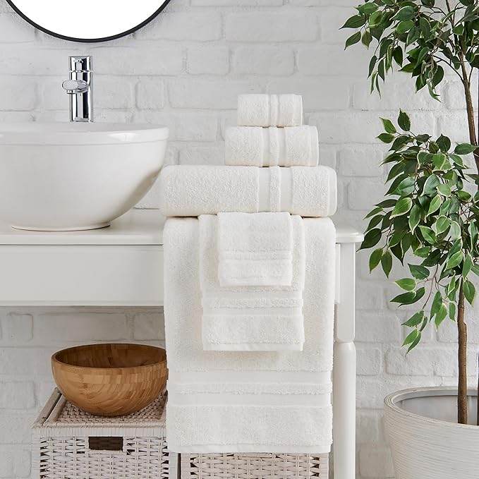 Premium 6 Piece Towel Set, 2 Bath Towel, 2 Hand Towels, 2 Washcloths, 100% Turkish Cotton Soft Absorbent Towels (Cream White, 6 Piece Towel Set)