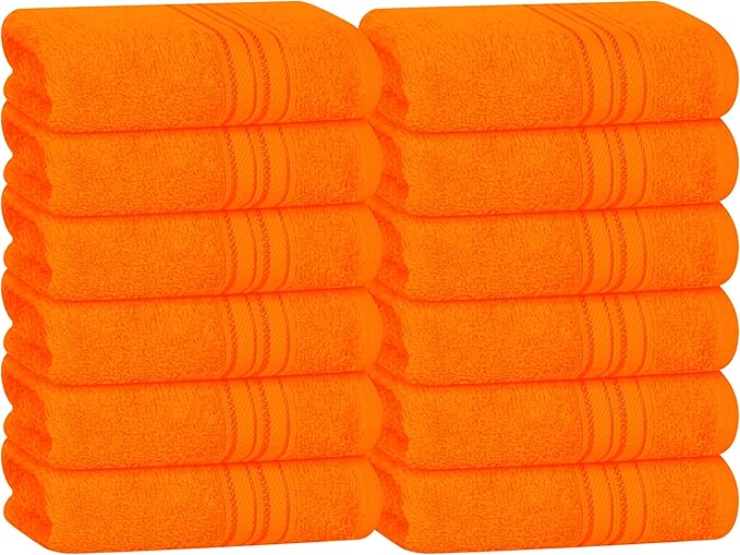 BOUTIQUO Ultra Soft Cotton Washcloths, Contains 12 Piece Face Cloths 12x12 inch, Ideal for Everyday use Face Towels, Compact & Lightweight Multi Purpose Washcloths - Orange