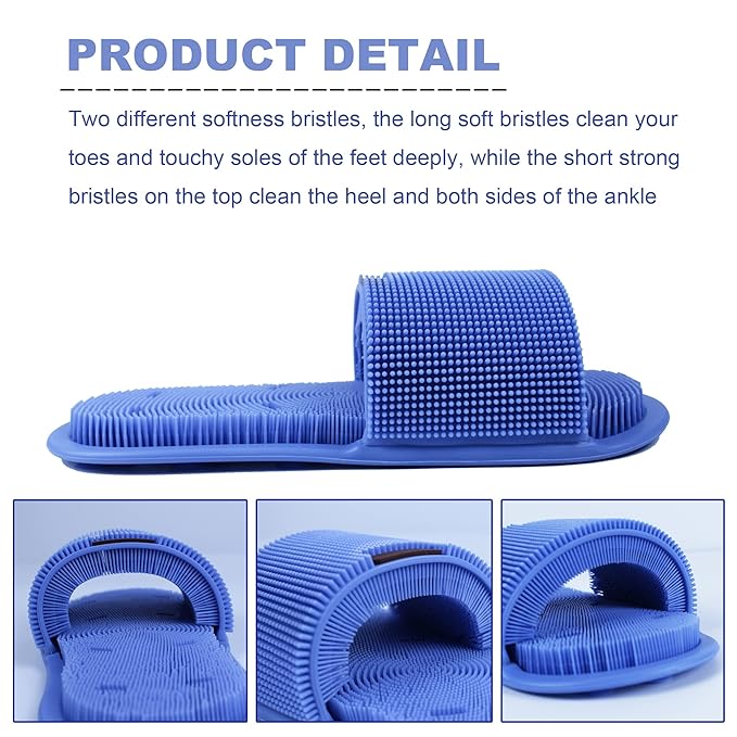 Shower Foot Scrubber with Non-Slip Suction Cups, Silicone Bristle Shower Foot Cleaning Brush Slipper for Spa Massager Exfoliating Dead Skin Remover (1 PCS) (Blue)