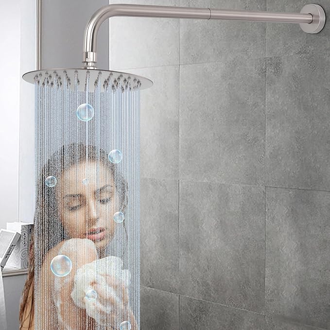 HarJue Shower Arm with Flange and Teflon Tape, Wall Mounted Shower Pipe 304 Stainless Steel Extension Arm for Fixed Shower Head & Handheld (20 Inch, Brushed Nickel)