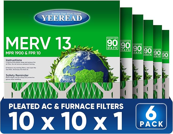 10X10x1 MERV 13 Air Filters, Actual Size: 9.70" x 9.70" x 0.75", Pleated Design by Unknown