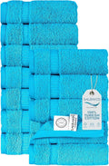 SALBAKOS 100% Turkish Cotton Washcloth Set of 12 13x13 inch | Heirloom Quality | Hotel & Spa Collection | Ultra Soft, Super Absorbent, Washcloth Towels | Made in Turkey (Aqua, 12 Washcloths)