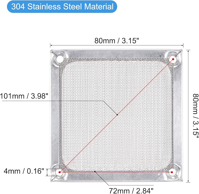 MECCANIXITY 80mm Computer Fan Filter Grills Stainless Steel Mesh Dustproof Case - Image 2
