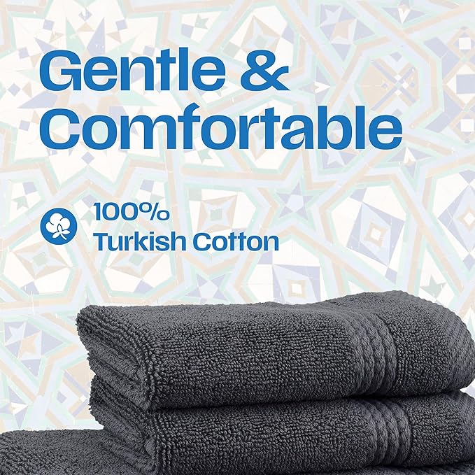 East'N Blue Lara Premium Bath Towel Set 6 Piece - Soft & Highly Absorbent Bathroom Towel Set, 100% Luxury Turkish Cotton, Flannel Bath Towels, 1 Bath Towel, 1 Hand Towel, 4 Washcloths - Dark Gray