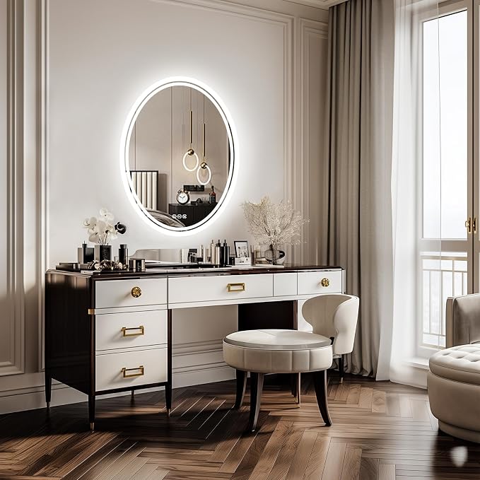 LUVODI Lighted LED Bathroom Mirror: 32”x24” Oval Wall Mounted Dimmable Makeup - Image 8