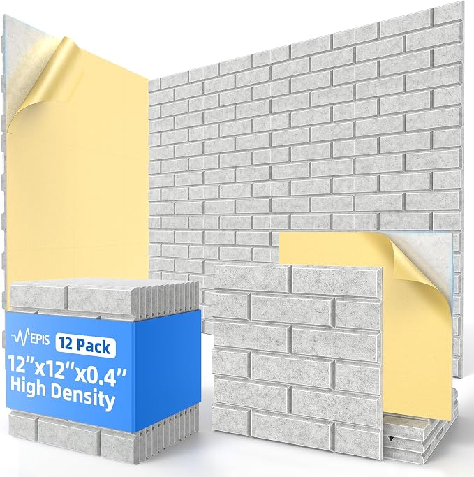 12 Pack Acoustic Panels with Self Adhesive, Soundproof Wall Panels, Brick Sound by NEPIS